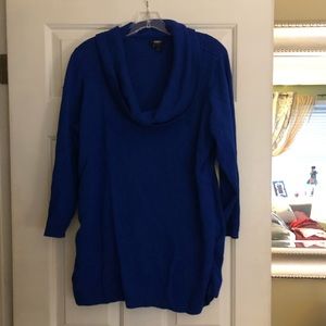 Plus size blue cowl neck sweater